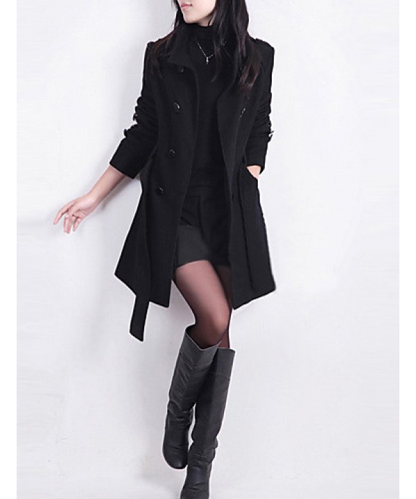 New WomenWoolen Coat Winter Slim Double Breasted O...