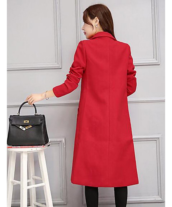 Women's Casual/Daily Simple Slim Large Size Coat,Solid Notch Lapel Long Sleeve Winter