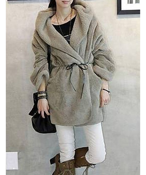 Winter Women's Solid Color Multi-color Coats & Jackets , Sexy / Casual / Work Crew Neck Long Sleeve