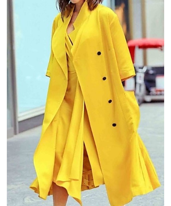 Boutique S Going out / Daily /Street chic / SophisticatedCoat,Solid Peaked Lapel Long Sleeve Winter Yellow