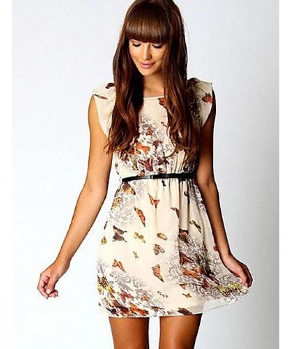 Women's Butterfly Print Chiffon Mini Dress