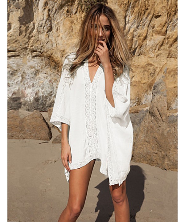 Women's Beach Simple Loose Dress,Solid V Neck...