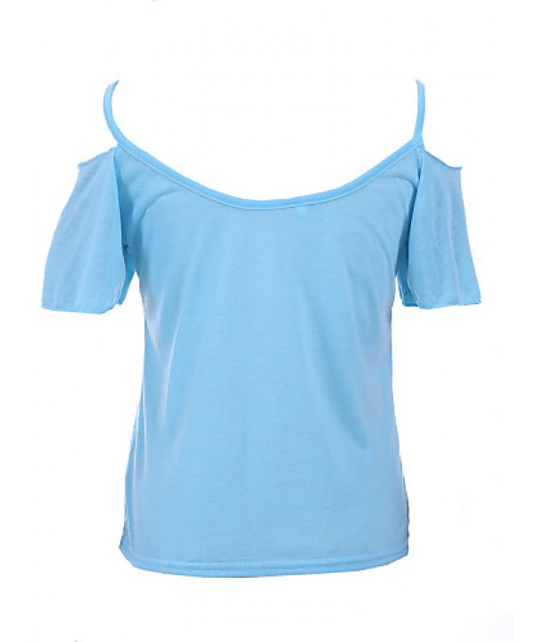 Women's Solid Off-The-Shoulder All Match Elegance Casual T-shirt,Strap Short Sleeve