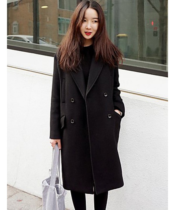 Women's Casual/Daily Simple Coat,Solid Notch Lapel...