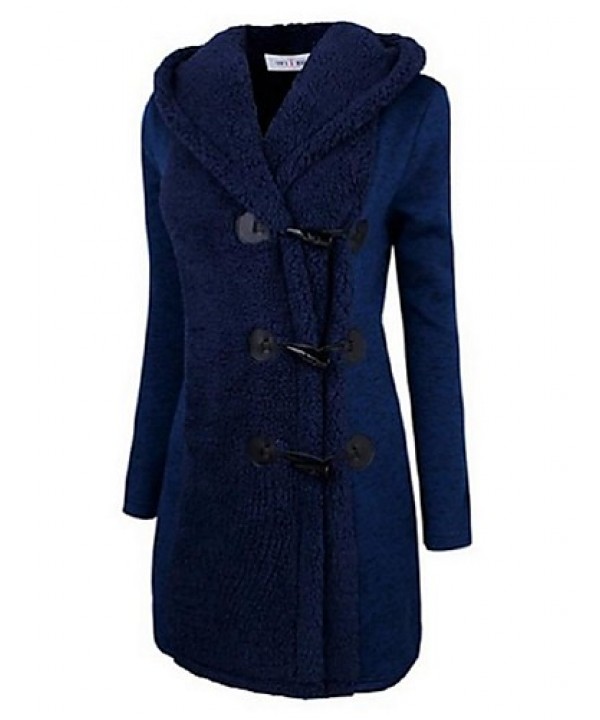 Women's Going out / Casual/Daily /Street chic / Chinoiserie Coat,Solid V Neck Long Sleeve Winter Blue BN0889