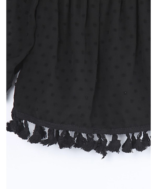 Women's Sexy Summer Blouse,Polka Dot Strapless Short Sleeve Black Others Opaque