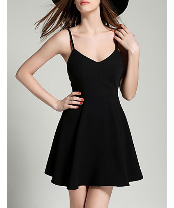 Women's Party/Cocktail Sexy A Line Dress,Solid Strap Mini Sleeveless White / Black Polyester Summer