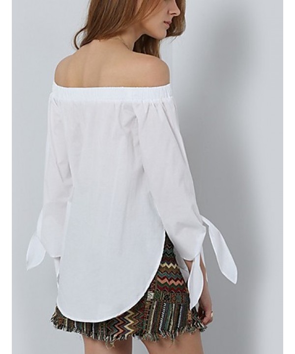 Women Sexy Slash Neck Off Shoulder Strapless Long Sleeve Bowknot Blouse Top Casual Loose Shirt