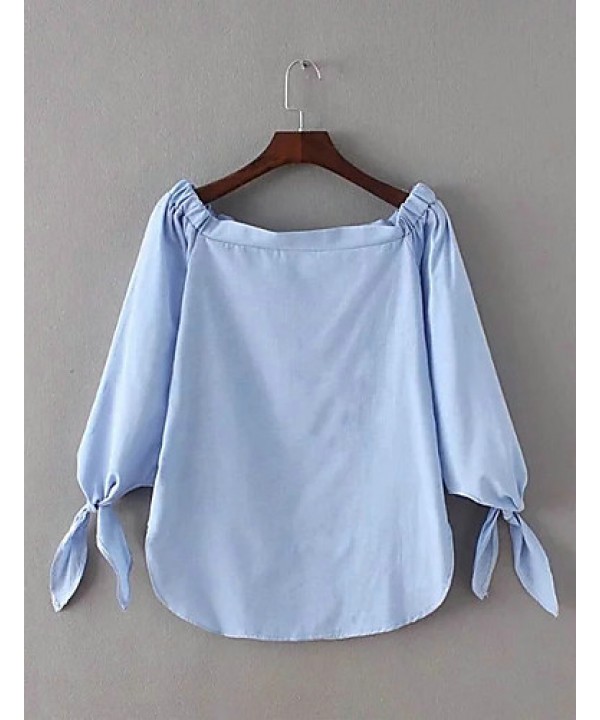 Women Sexy Slash Neck Off Shoulder Strapless Long Sleeve Bowknot Blouse Top Casual Loose Shirt