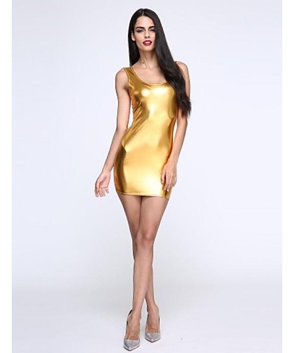 Women's Deep U Mini Dress , PU Black/Gold/Silver Sexy/Bodycon/Casual/Party/Work