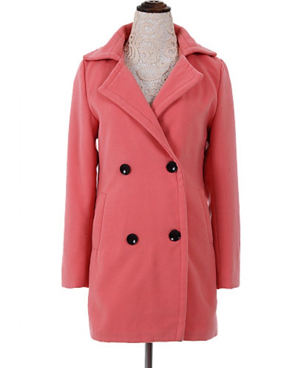 Women's Coat,Solid Long Sleeve Winter Pink / Red / Green Wool Medium