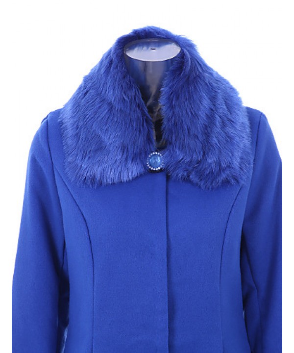 Women's Plus Size Coat,Solid Shirt Collar Long Sleeve Winter Blue / Black Wool / Others Thick