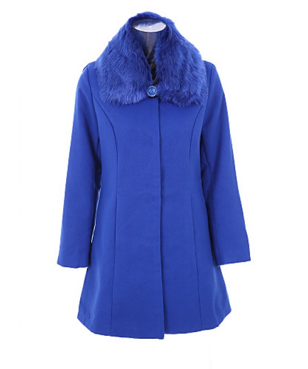 Women's Plus Size Coat,Solid Shirt Collar Long Sleeve Winter Blue / Black Wool / Others Thick