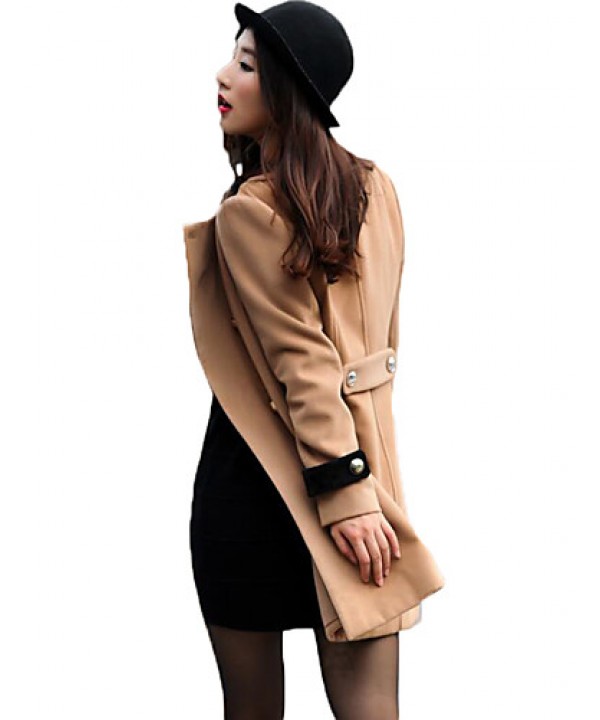 Women's Going out Street chic Coat,Color Block Round Neck Long Sleeve Winter Black / Brown Polyester Thick