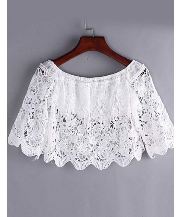 Women's Sexy/Beach Micro Elastic Short Sleeve Short Blouse (Lace)