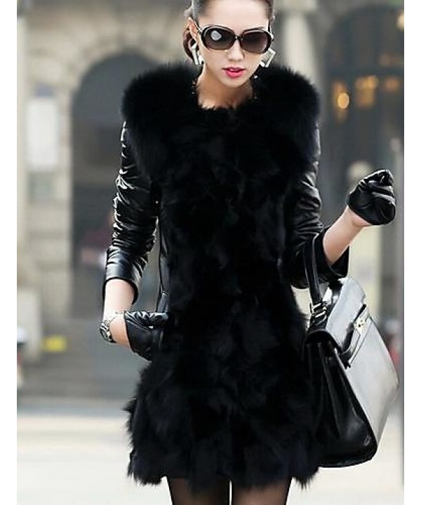 Women's Winter Fox Fur Leather Coat