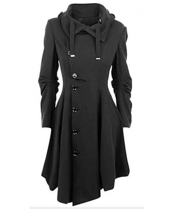 Women's Casual/Daily Simple / Street chic Coat,Solid Shirt Collar Long Sleeve Winter Black Cotton Medium