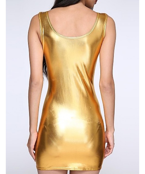 Women's Deep U Mini Dress , PU Black/Gold/Silver Sexy/Bodycon/Casual/Party/Work