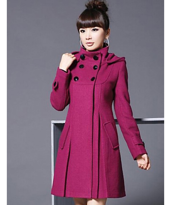 Women's Coat,Solid Long Sleeve Winter Blue / Pink / Black / Gray Wool / Cotton / Others Thick