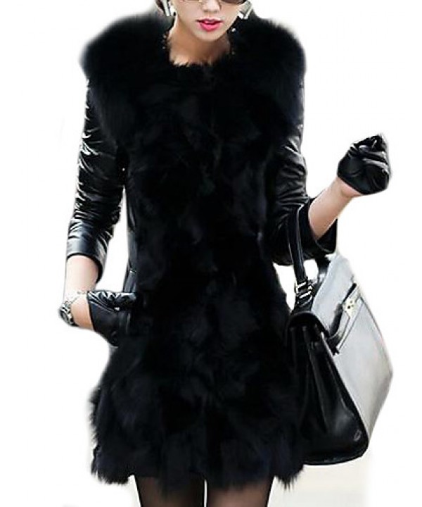 Women's Winter Fox Fur Leather Coat