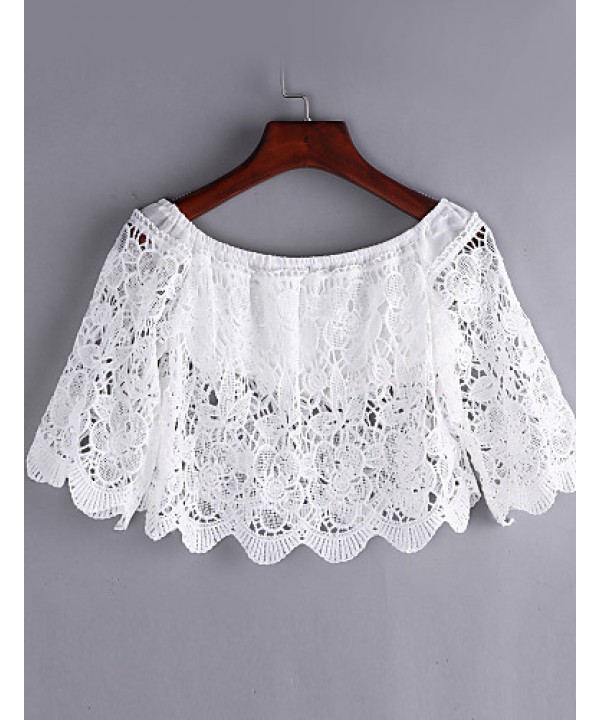 Women's Sexy/Beach Micro Elastic Short Sleeve Short Blouse (Lace)