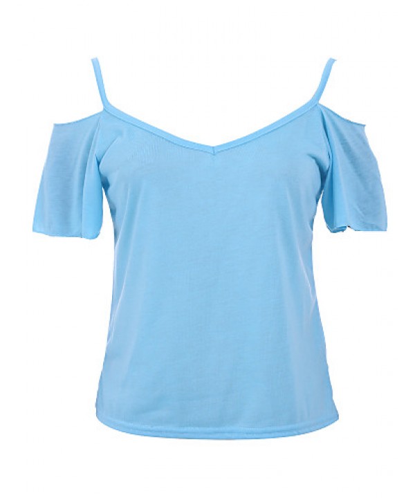 Women's Solid Off-The-Shoulder All Match Elegance Casual T-shirt,Strap Short Sleeve