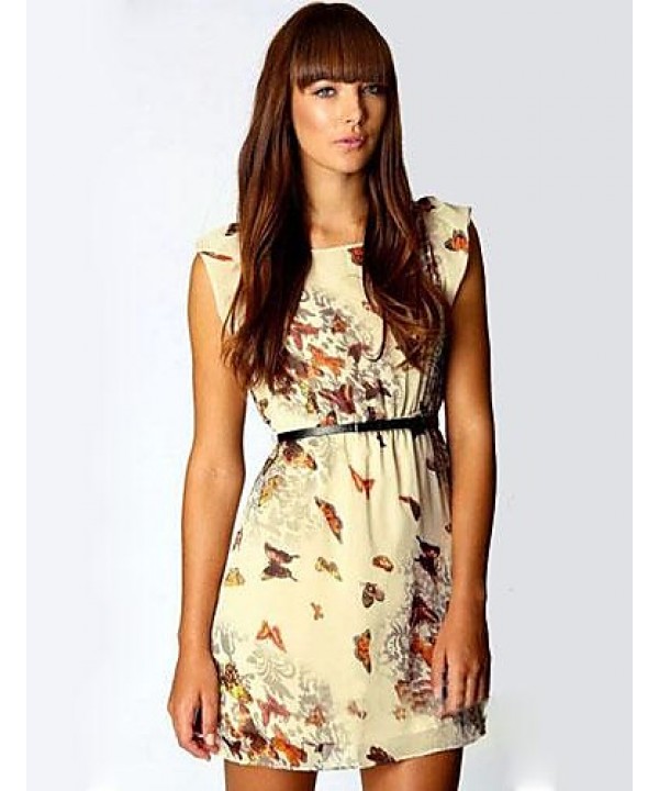 Women's Butterfly Print Chiffon Mini Dress