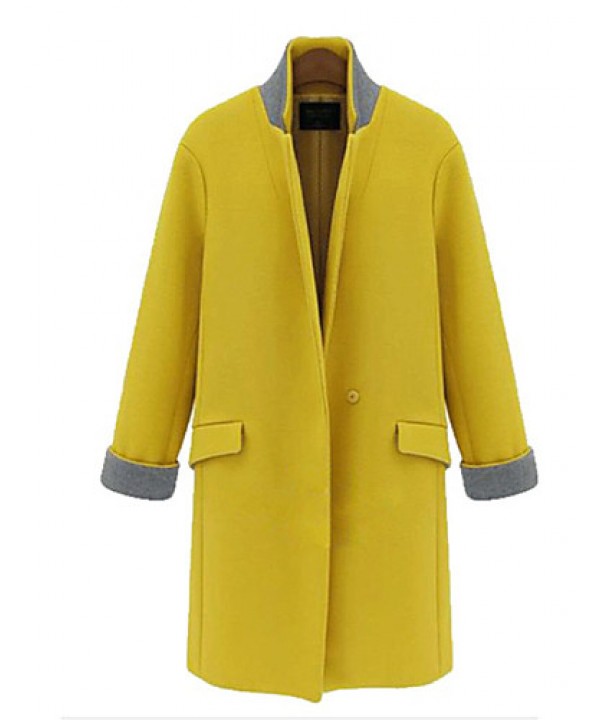 Women's Casual/Daily Simple Coat,Solid Stand Long Sleeve Winter Blue / Yellow Others Thick