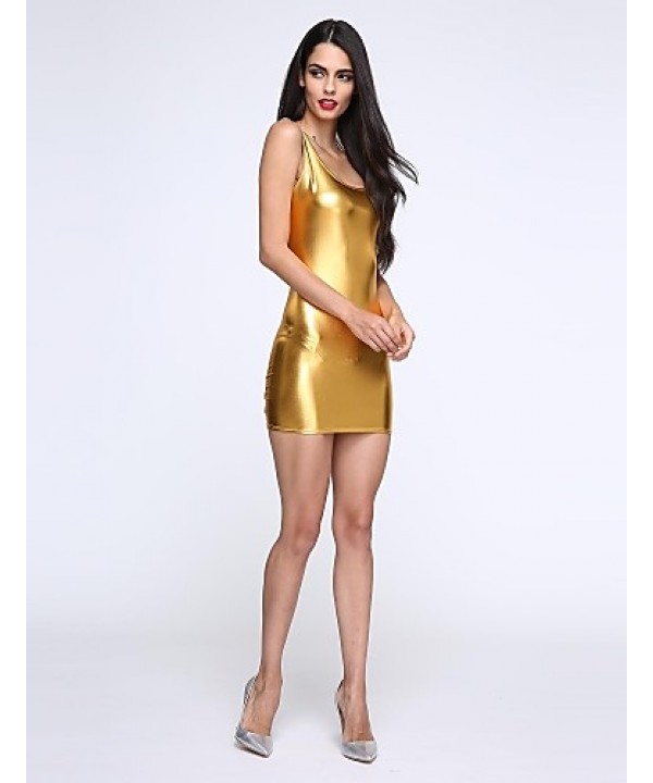 Women's Deep U Mini Dress , PU Black/Gold/Silver Sexy/Bodycon/Casual/Party/Work