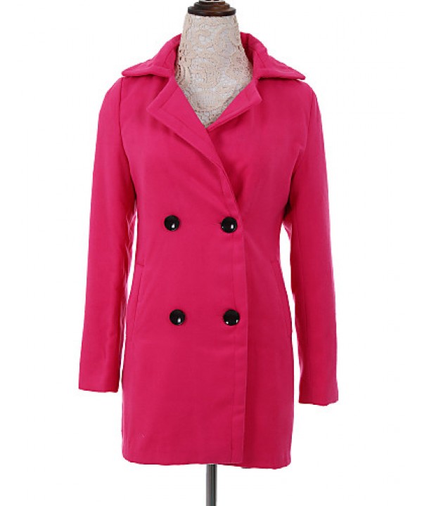 Women's Coat,Solid Long Sleeve Winter Pink / Red / Green Wool Medium