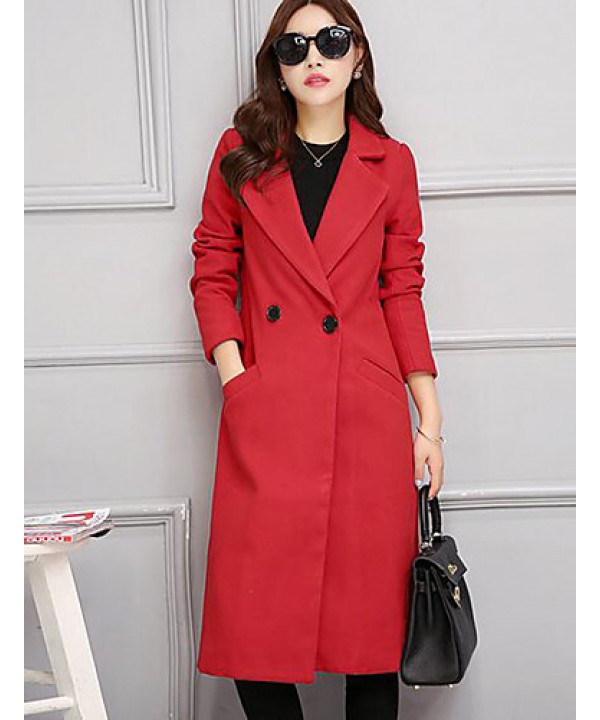 Women's Casual/Daily Simple Slim Large Size Coat,Solid Notch Lapel Long Sleeve Winter