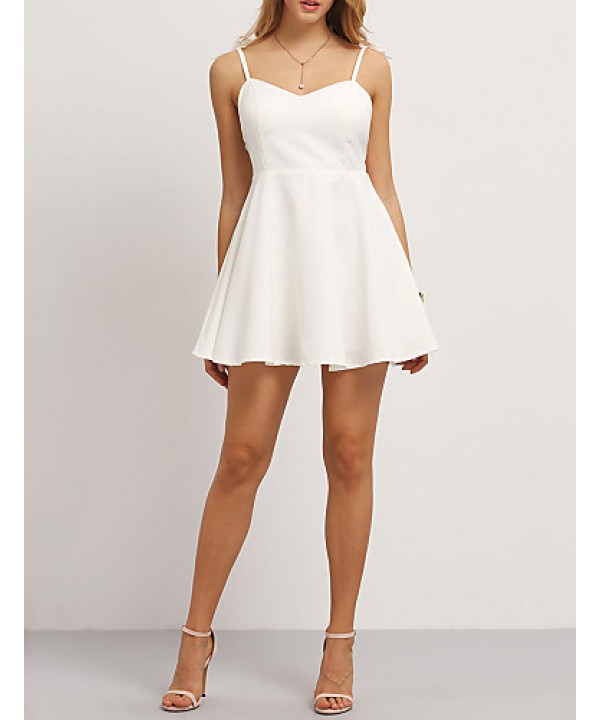 Women's Party/Cocktail Sexy A Line Dress,Solid Strap Mini Sleeveless White / Black Polyester Summer