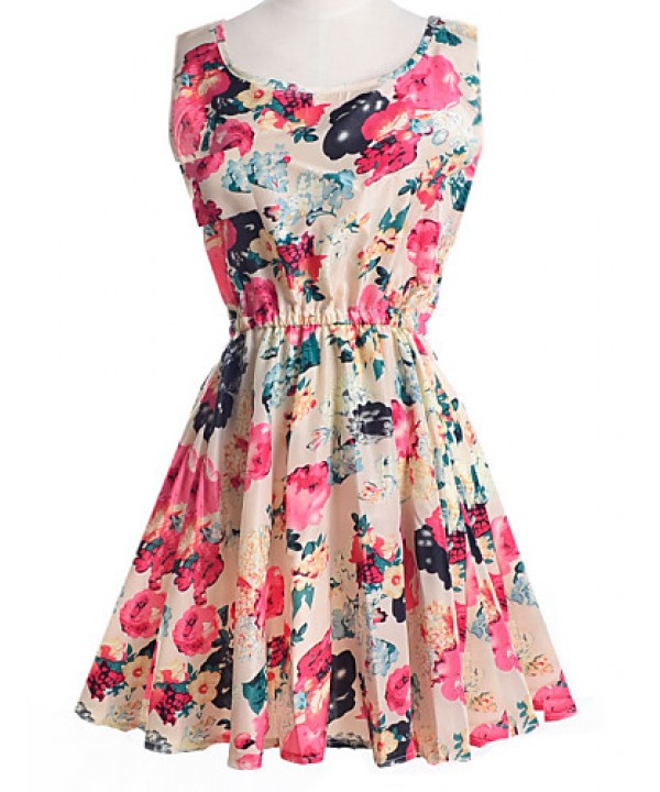 Women's Summer Chiffon Floral Print Sleeveless Vest Dress