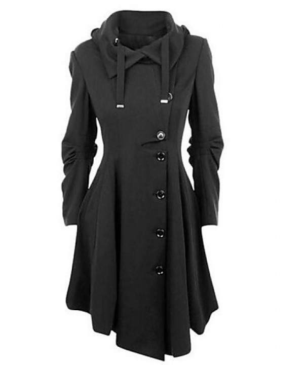 Women's Casual/Daily Coat,Solid Shirt Collar Long ...