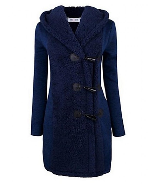 Women's Going out / Casual/Daily /Street chic / Chinoiserie Coat,Solid V Neck Long Sleeve Winter Blue BN0889