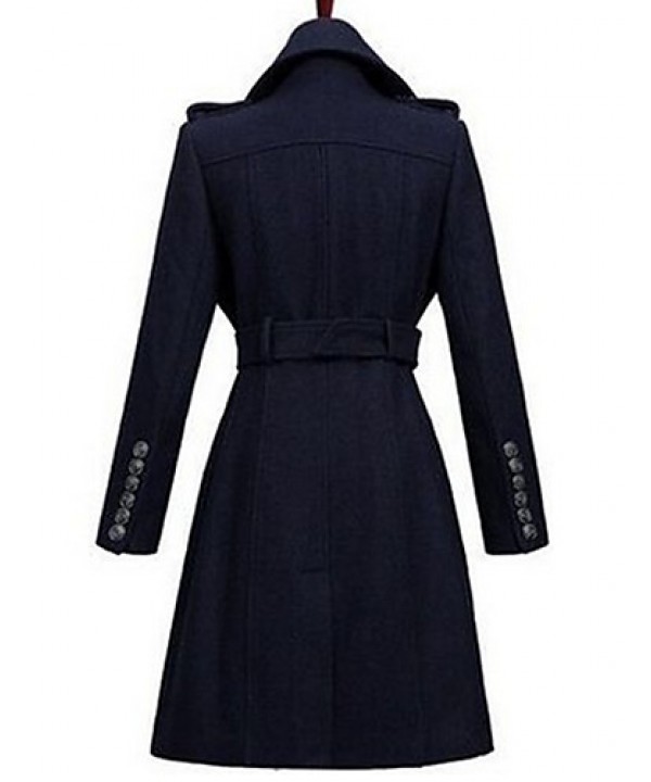 Women's Formal Simple Coat,Solid Shirt Collar Long Sleeve Winter Blue / Black Wool Thick