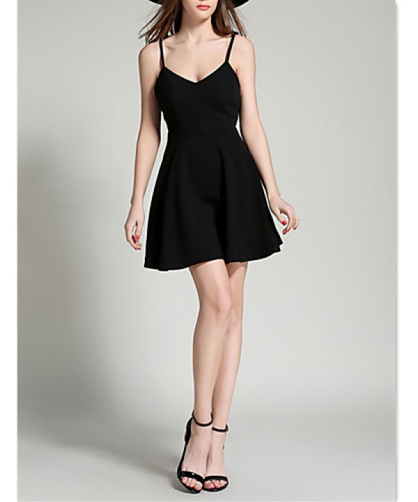 Women's Party/Cocktail Sexy A Line Dress,Solid Strap Mini Sleeveless White / Black Polyester Summer