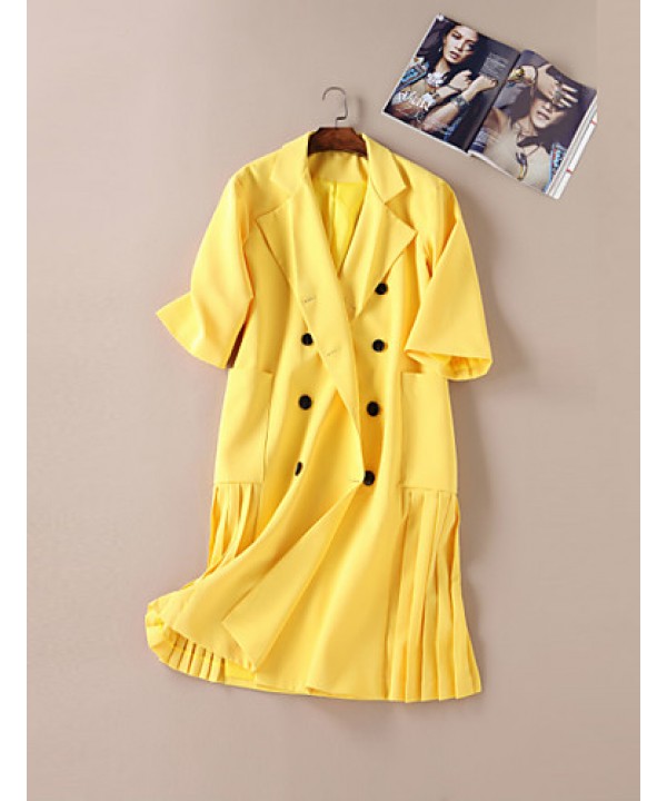 Boutique S Going out / Daily /Street chic / SophisticatedCoat,Solid Peaked Lapel Long Sleeve Winter Yellow