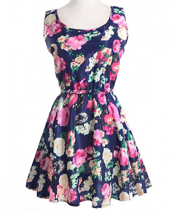 Women's Summer Chiffon Floral Print Sleeveles...