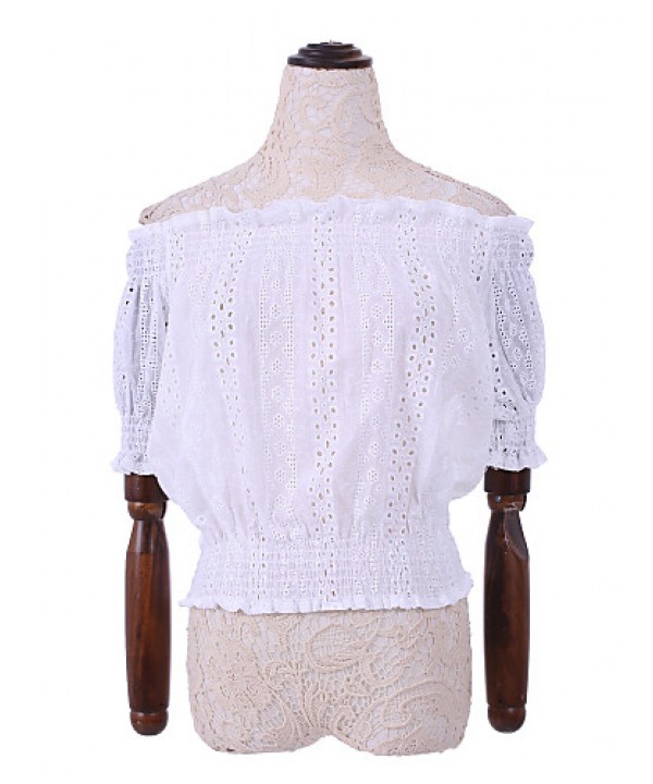 Women's Going out Sexy / Street chic Summer Blouse,Solid Boat Neck ? Length Sleeve White Rayon / Polyester Translucent