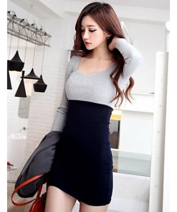 Women's U Neck Mini Dress , Cotton Black Casu...