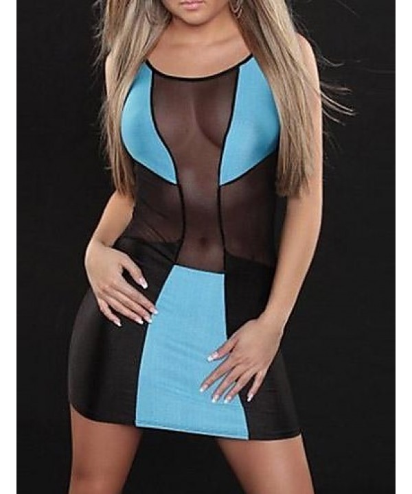 Women's Round Neck Mesh Mini Dress , Cotton/Spandex Blue/Pink/White Sexy/Party