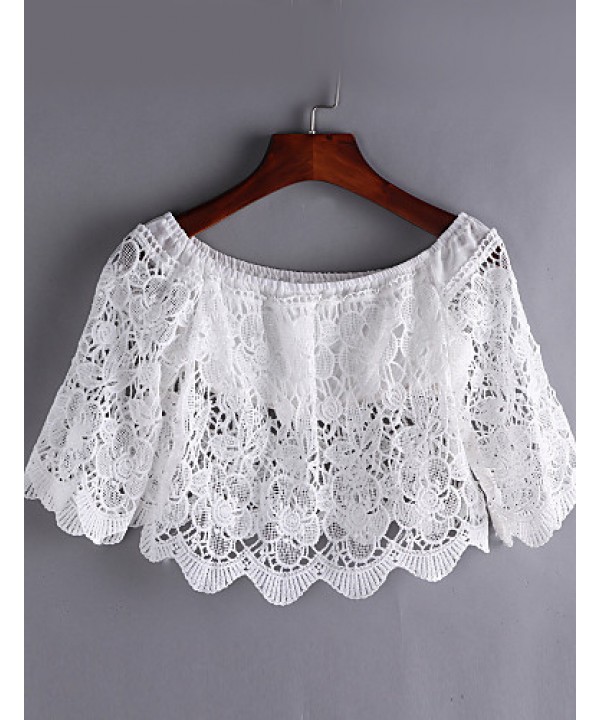 Women's Sexy/Beach Micro Elastic Short Sleeve Short Blouse (Lace)