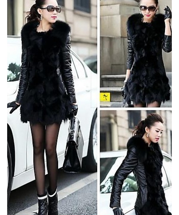 Women's Winter Fox Fur Leather Coat