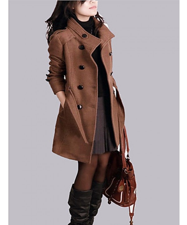 New WomenWoolen Coat Winter Slim Double Breasted Overcoat Winter Coats Long Outerwear for Women