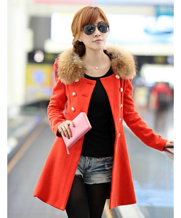 Women's Vintage Coat,Solid Shirt Collar Long Sleeve Winter Red / Black / Orange Wool / Others Thick