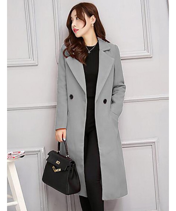 Women's Casual/Daily Simple Slim Large Size Coat,Solid Notch Lapel Long Sleeve Winter