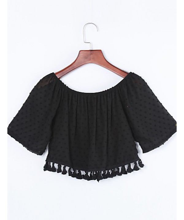 Women's Sexy Summer Blouse,Polka Dot Strapless Short Sleeve Black Others Opaque