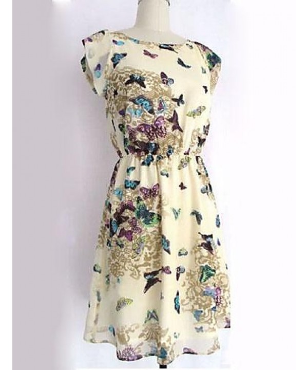 Women's Butterfly Print Chiffon Mini Dress