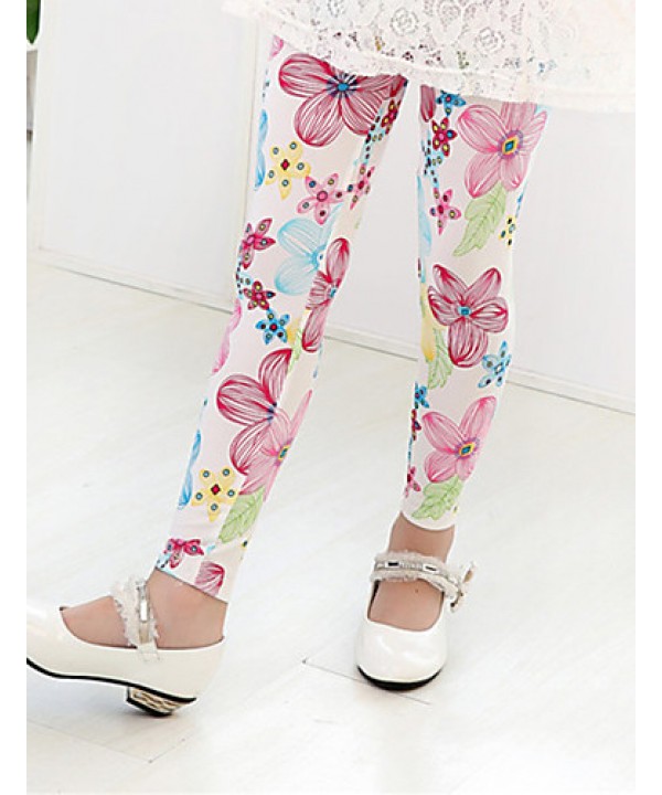 Girl's Casual/Daily Floral Leggings,Cotton Summer / Spring / Fall Green / Pink / White  